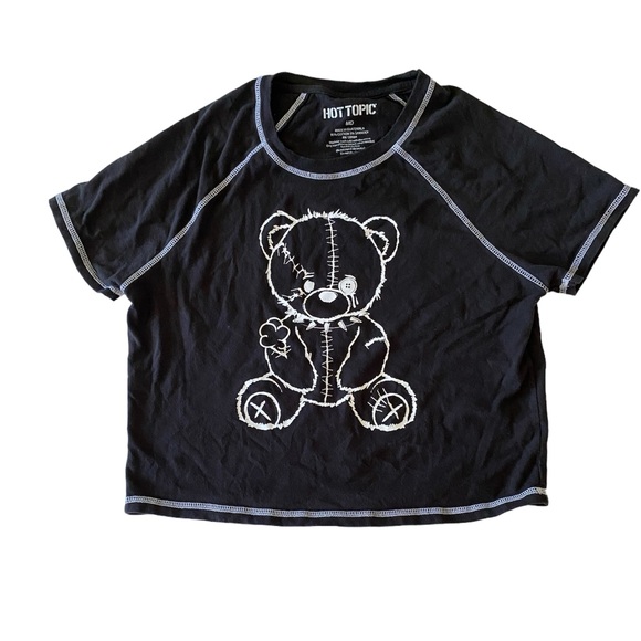 Sold!!!Hot Topic Crop T-shirt Damaged Teddy Bear - Picture 2 of 4